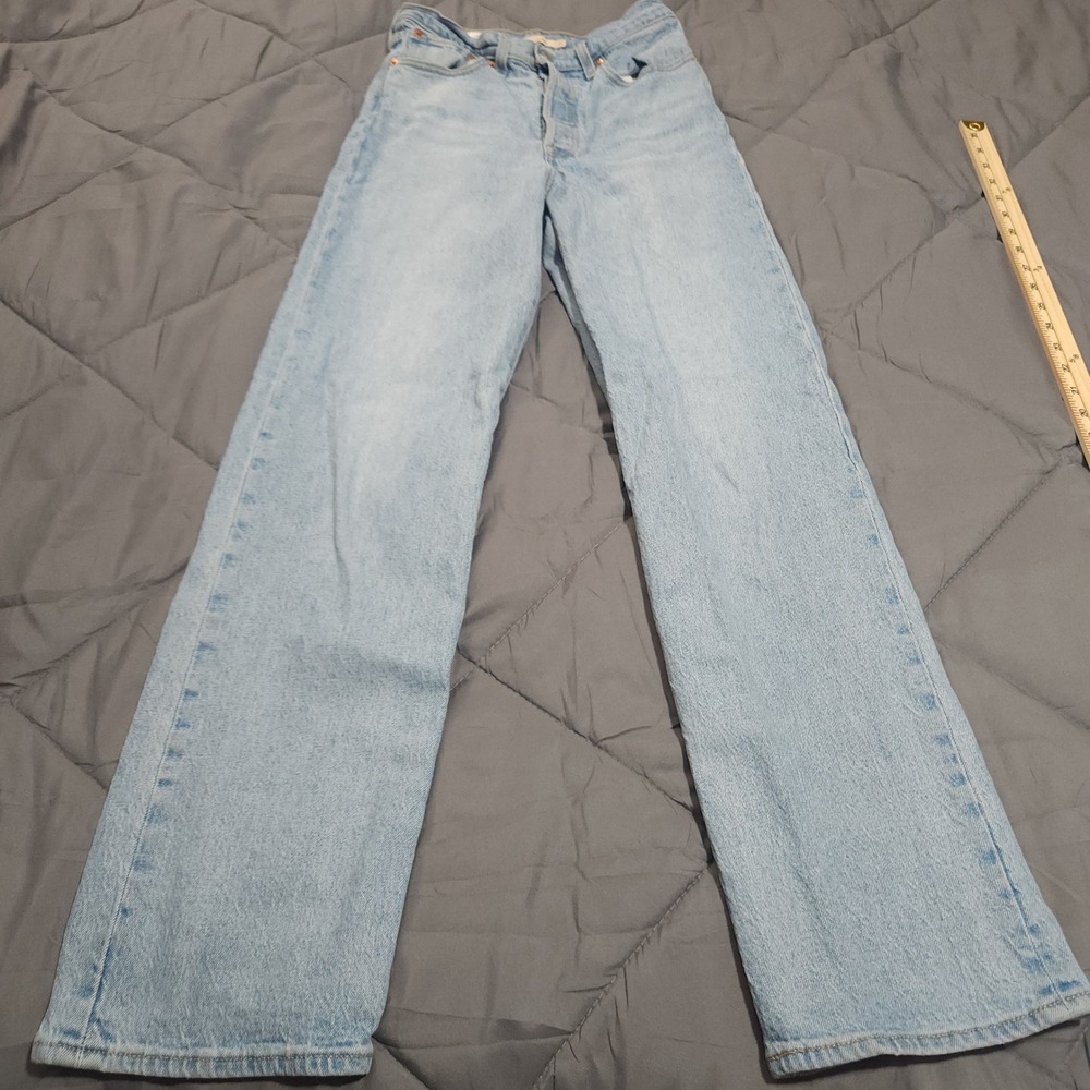 Levis Premium Ribcage Straight Jeans Light Wash High Rise Button Fly Size 27 - Picture 6 of 16